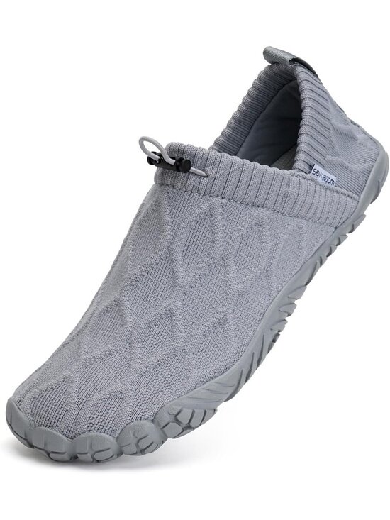 ?Men\'s Grey Knit Pull on Comfortable Elastic Adjustable Non Slip Shoes main image 5